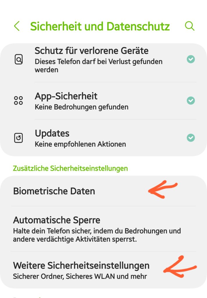 Sicherheit und Datenschutz Android 14